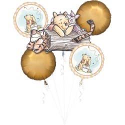 BOUQUET DE 5 BALLONS METALLIQUES  WINNIE THE POOH TIGROU ET PORCINET 
