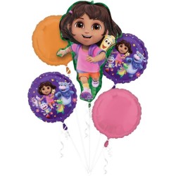 BOUQUET DE 5 BALLONS METALLIQUES DORA L'EXPLORATRICE