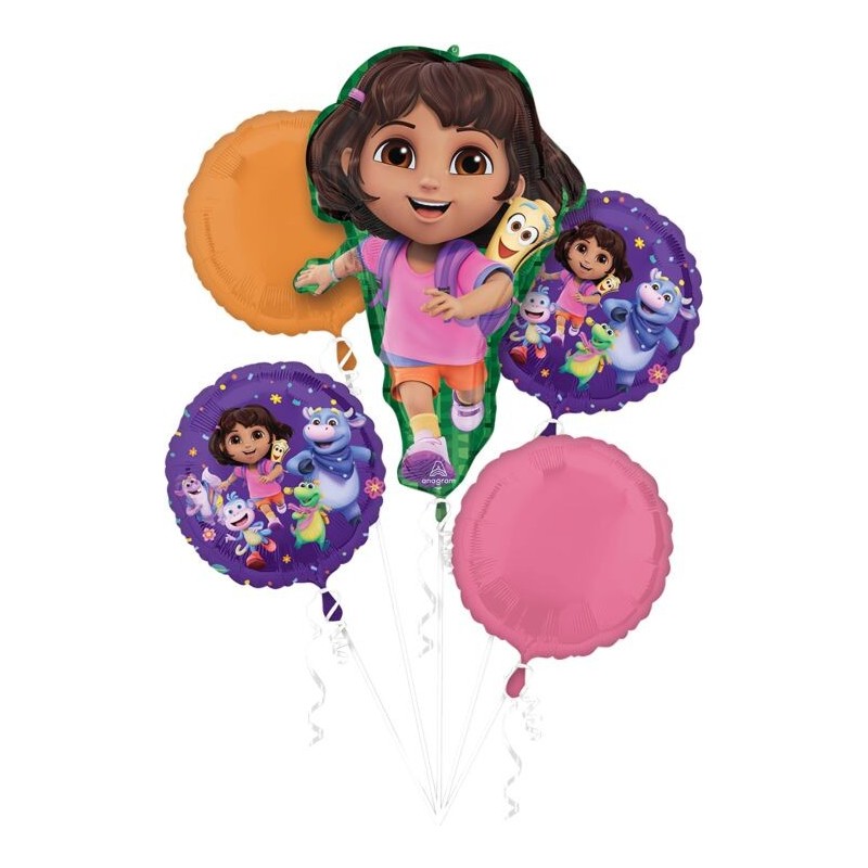 BOUQUET DE 5 BALLONS METALLIQUES DORA L'EXPLORATRICE  BOUQUET DE 5 BALLONS METALLIQUES DORA L'EXPLORATRICE