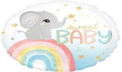 BALLON METALLIQUE ROND BEBE ELEPHANT SUR ARC EN CIEL SWEET BABY 43 CM
