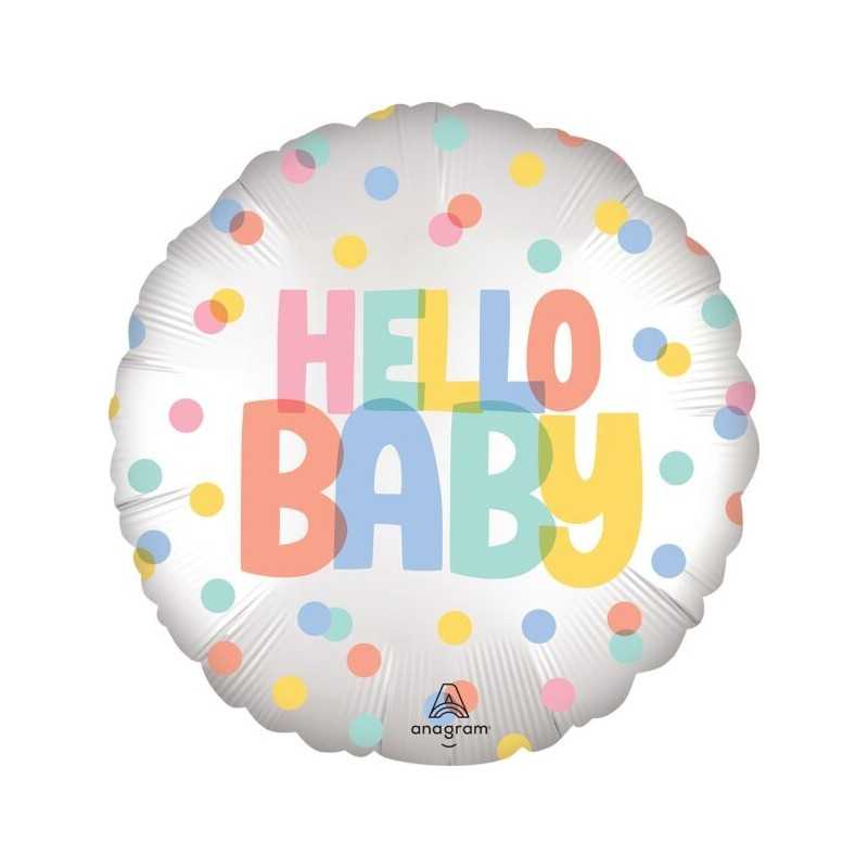BALLON METALLIQUE ROND HELLO BABY MULTICOLORE PASTEL 43 CM