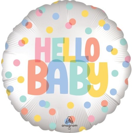 BALLON METALLIQUE ROND HELLO BABY MULTICOLORE PASTEL 43 CM