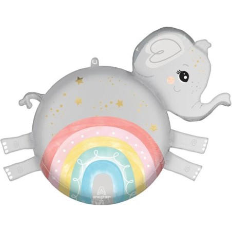BALLON METALLIQUE ELEPHANT ARC EN  CIEL MULTICOLORE PASTEL BABY 43 CM