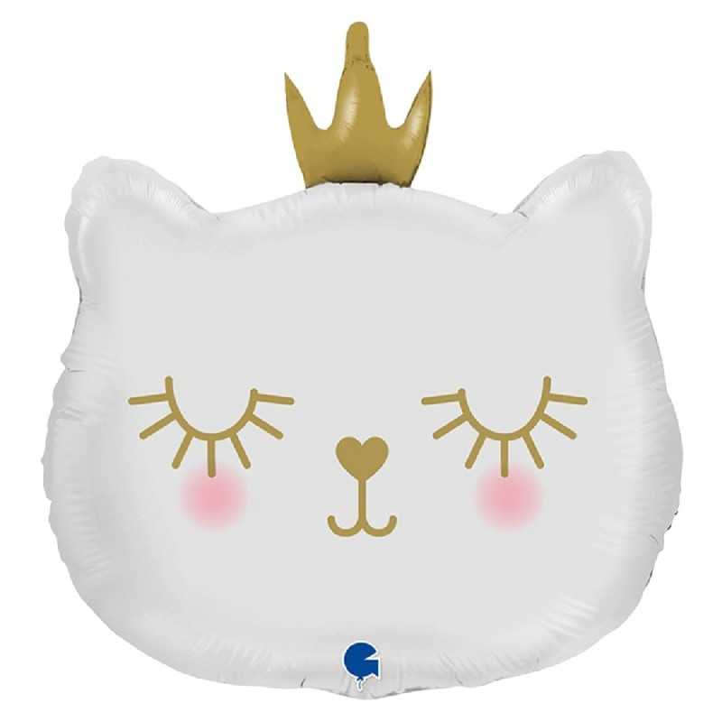 BALLON METALLIQUE PRINCESSE CHAT AVEC COURONNE 53 CM