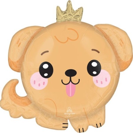 BALLON METALLIQUE KAWAII PUPPY CHIEN AVEC COURONNE 53 CM 