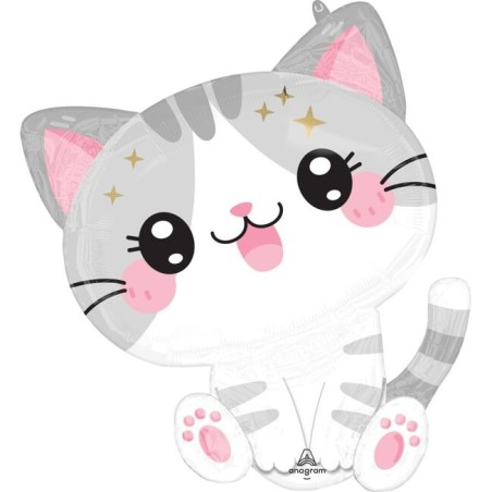 BALLON METALLIQUE KAWAII KITTY PETIT CHAT GRIS 50 X 60 CM 