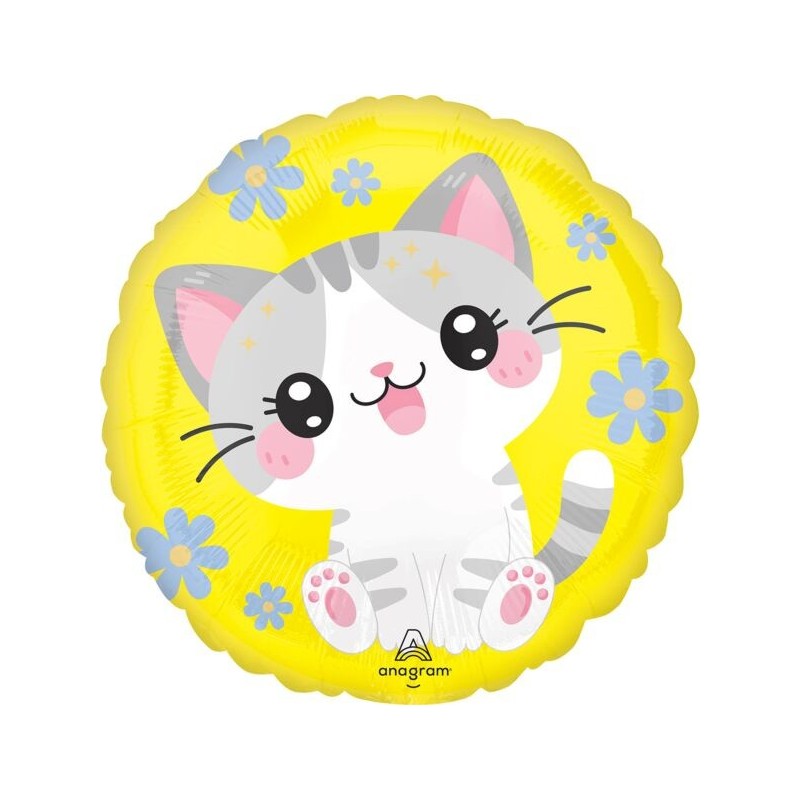 BALLON METALLIQUE ROND KAWAII KITTY PETIT CHAT GRIS 43 CM  BALLON METALLIQUE ROND KAWAII KITTY PETIT CHAT GRIS 43 CM
