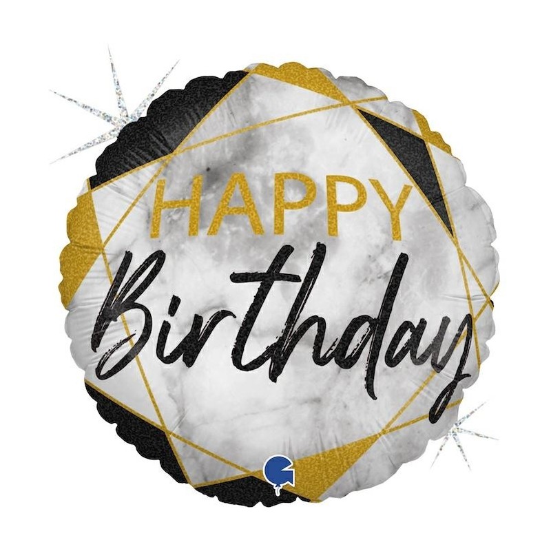 BALLON METALLIQUE ROND MARBLE NOIR HAPPY BIRTHDAY 46 CM  BALLON METALLIQUE ROND MARBLE NOIR HAPPY BIRTHDAY 46 CM