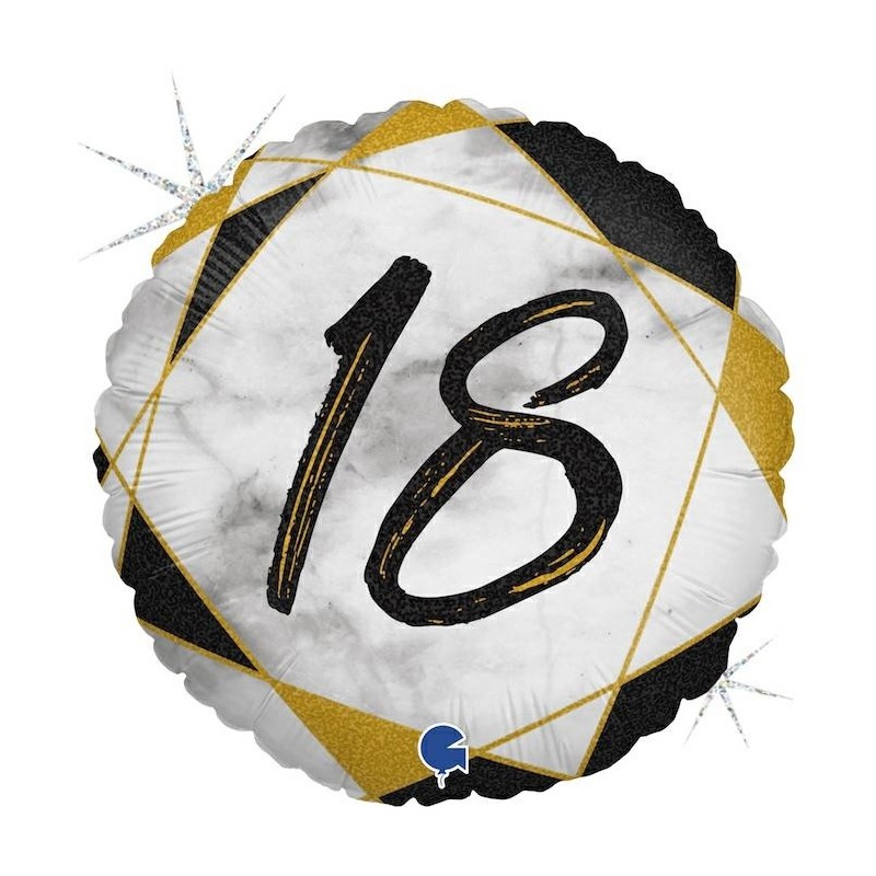 BALLON METALLIQUE ROND MARBLE MATE NOIR 18 ANS 46 CM  BALLON METALLIQUE ROND MARBLE MATE NOIR 18 ANS 46 CM