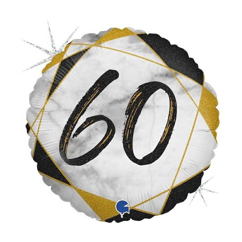 BALLON METALLIQUE ROND MARBLE MATE NOIR 60 ANS 46 CM