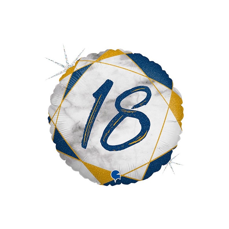 BALLON METALLIQUE ROND MARBLE MATE BLEU 18 ANS 46 CM 