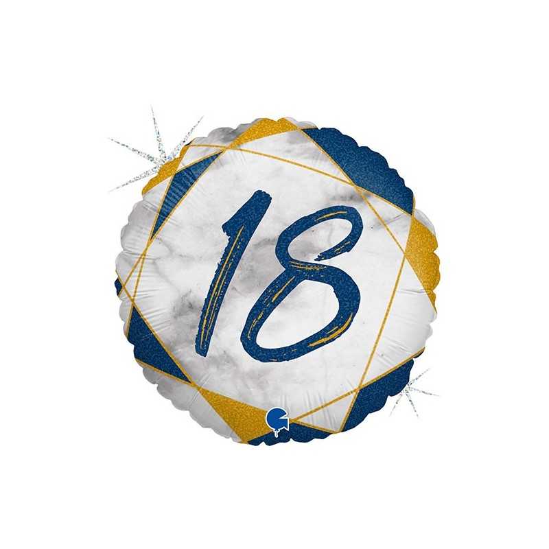 BALLON METALLIQUE ROND MARBLE MATE BLEU 18 ANS 46 CM