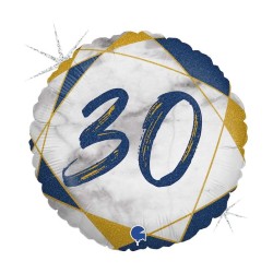 BALLON METALLIQUE ROND MARBLE MATE BLEU 30 ANS 46 CM