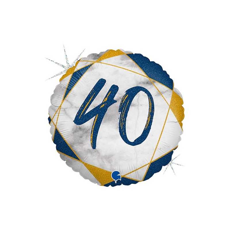 BALLON METALLIQUE ROND MARBLE MATE BLEU 40 ANS 46 CM