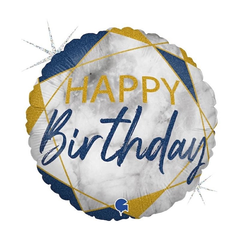BALLON METALLIQUE ROND MARBLE  MATE BLEU  HAPPY BIRTHDAY 46 CM  BALLON METALLIQUE ROND MARBLE  MATE BLEU  HAPPY BIRTHDAY 46 CM