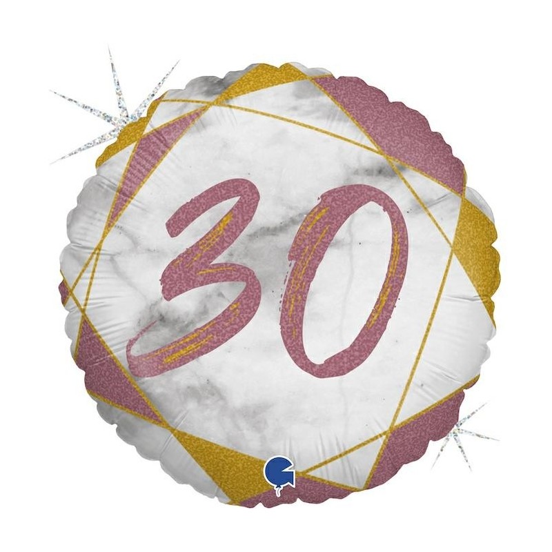 BALLON METALLIQUE ROND MARBLE MATE ROSE 30 ANS 46 CM  BALLON METALLIQUE ROND MARBLE MATE ROSE 30 ANS 46 CM