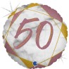 BALLON METALLIQUE ROND MARBLE MATE ROSE 50 ANS 46 CM