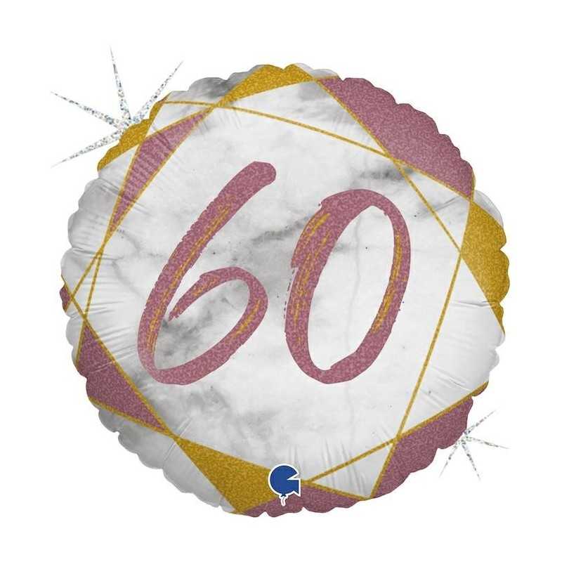 BALLON METALLIQUE ROND MARBLE MATE ROSE 60 ANS 46 CM