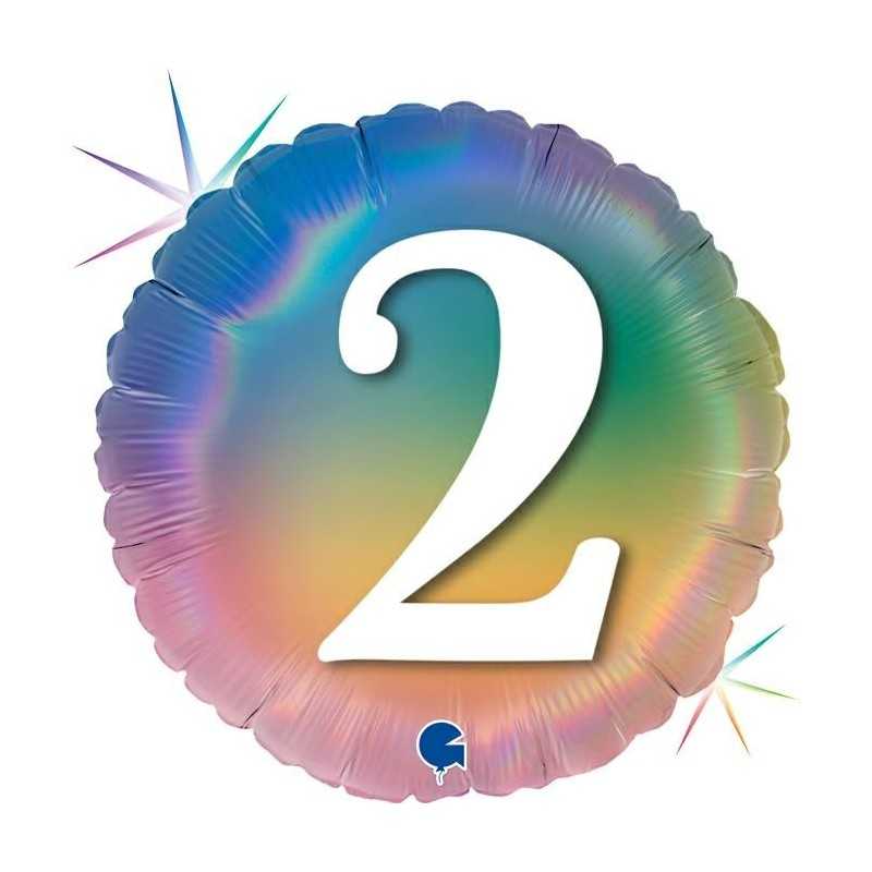 BALLON METALLIQUE ROND 2 ANS MULTICOULEUR RAINBOW 46 CM