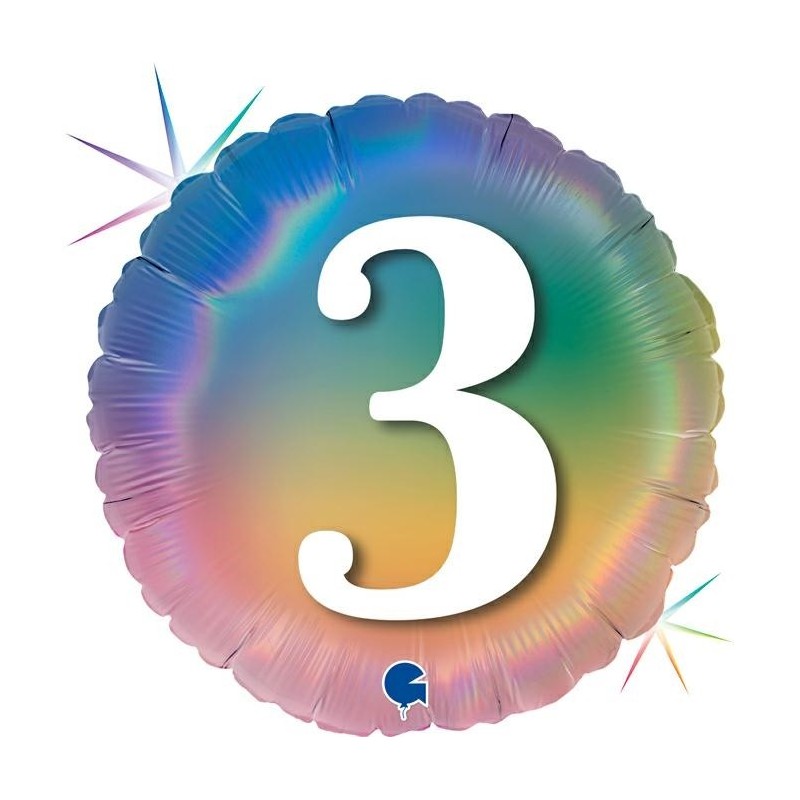BALLON METALLIQUE ROND 3 ANS MULTICOULEUR RAINBOW 46 CM  BALLON METALLIQUE ROND 3 ANS MULTICOULEUR RAINBOW 46 CM