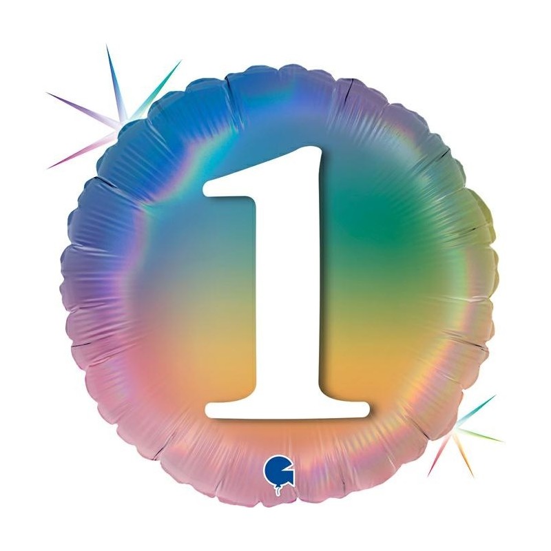 BALLON METALLIQUE ROND 1 AN MULTICOULEUR RAINBOW 46 CM  BALLON METALLIQUE ROND 1 AN MULTICOULEUR RAINBOW 46 CM