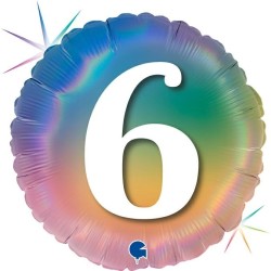 BALLON METALLIQUE ROND 6 ANS MULTICOULEUR RAINBOW 46 CM