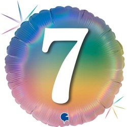 BALLON METALLIQUE ROND 7 ANS MULTICOULEUR RAINBOW 46 CM