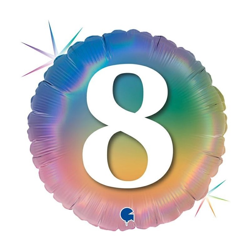 BALLON METALLIQUE ROND 8 ANS MULTICOULEUR RAINBOW 46 CM  BALLON METALLIQUE ROND 8 ANS MULTICOULEUR RAINBOW 46 CM