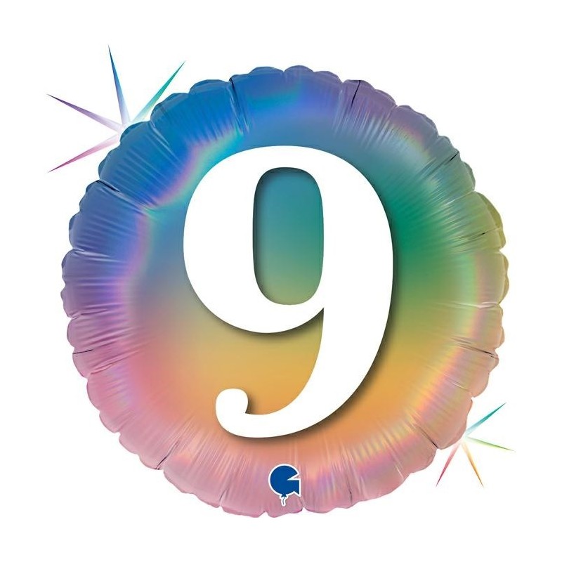 BALLON METALLIQUE ROND 9 ANS MULTICOULEUR RAINBOW 46 CM  BALLON METALLIQUE ROND 9 ANS MULTICOULEUR RAINBOW 46 CM
