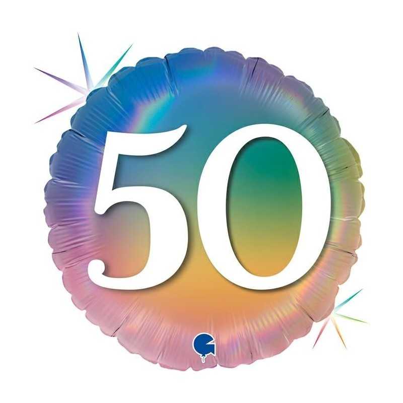 BALLON METALLIQUE ROND ARC EN CIEL RAINBOW 50 ANS 46 CM 