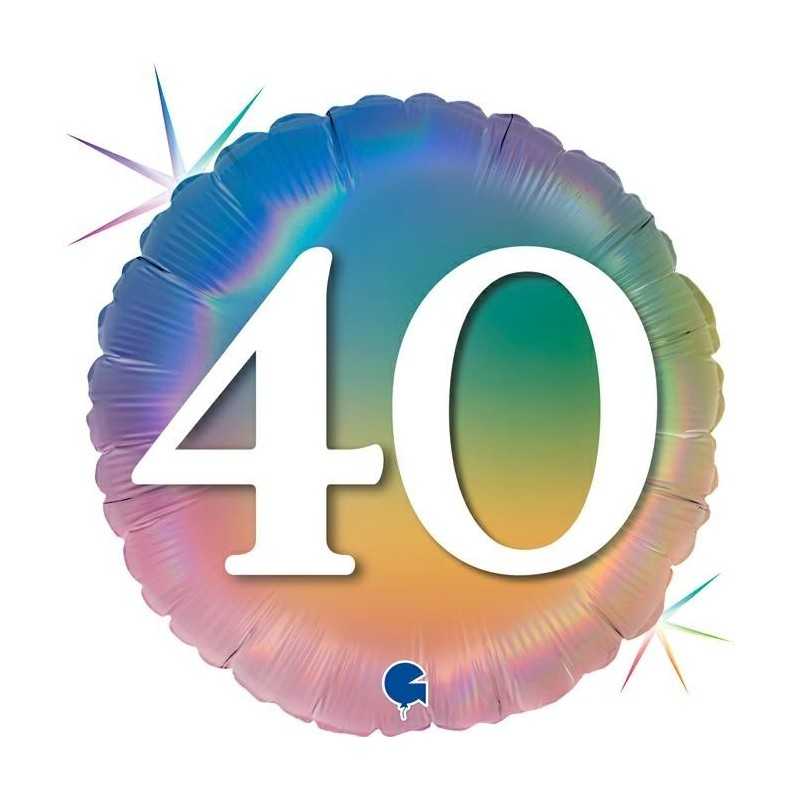 BALLON METALLIQUE ROND ARC EN CIEL RAINBOW 40 ANS 46 CM