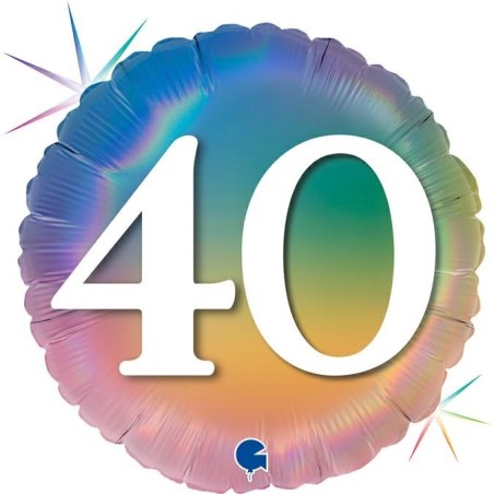 BALLON METALLIQUE ROND ARC EN CIEL RAINBOW 40 ANS 46 CM 