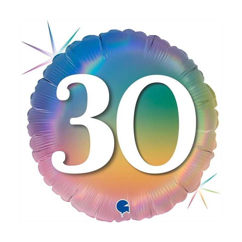 BALLON METALLIQUE ROND ARC EN CIEL RAINBOW 30 ANS 46 CM