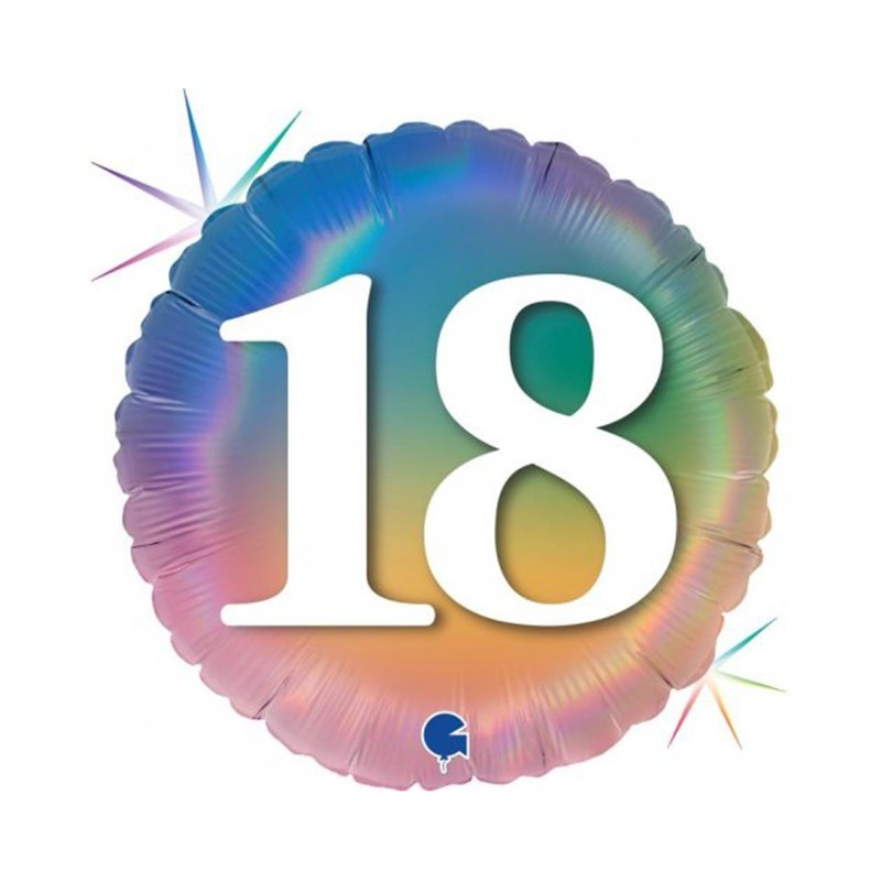 BALLON METALLIQUE ROND ARC EN CIEL RAINBOW 18 ANS 46 CM  BALLON METALLIQUE ROND ARC EN CIEL RAINBOW 18 ANS 46 CM