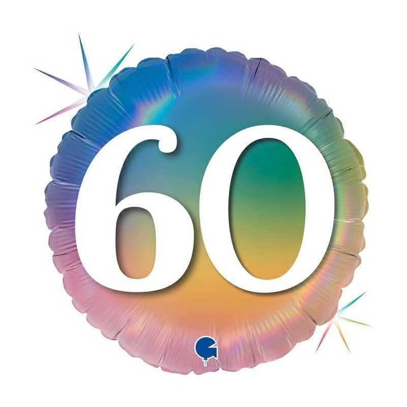 BALLON METALLIQUE ROND ARC EN CIEL RAINBOW 60 ANS 46 CM