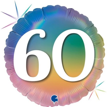 BALLON METALLIQUE ROND ARC EN CIEL RAINBOW 60 ANS 46 CM 
