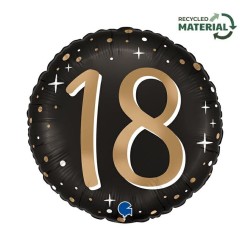 BALLON METALLIQUE ROND NOIR CHIFFRE OR 18 ANS 46 CM