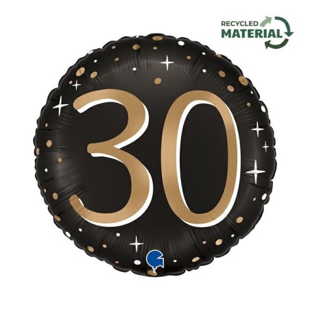 BALLON METALLIQUE ROND NOIR CHIFFRE OR 30 ANS 46 CM 