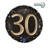 BALLON METALLIQUE ROND NOIR CHIFFRE OR 30 ANS 46 CM