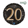 BALLON METALLIQUE ROND NOIR CHIFFRE OR 20 ANS 46 CM