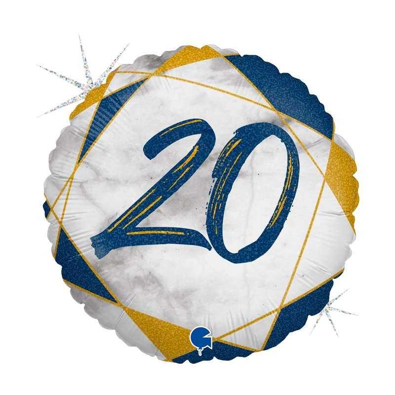 BALLON METALLIQUE ROND MARBLE MATE BLEU 20 ANS 46 CM