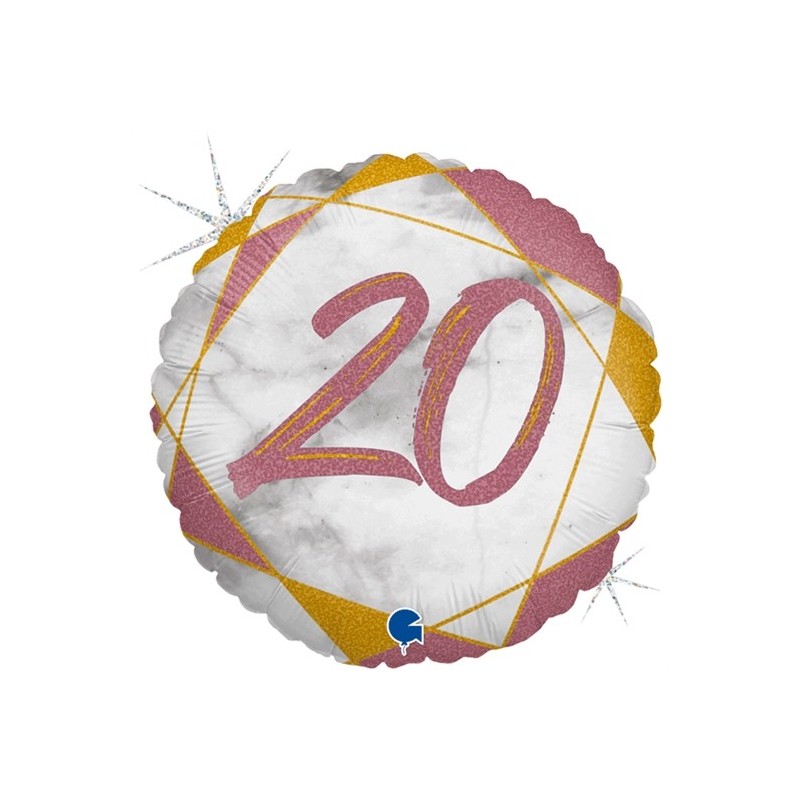 BALLON METALLIQUE ROND MARBLE MATE ROSE 20 ANS 46 CM  BALLON METALLIQUE ROND MARBLE MATE ROSE 20 ANS 46 CM