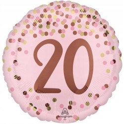 BALLON ROND METALLIQUE ROSE ET DORE 20 ANS  43 CM 