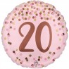BALLON ROND METALLIQUE ROSE ET DORE 20 ANS 43 CM