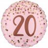 BALLON ROND METALLIQUE ROSE ET DORE 20 ANS 43 CM 