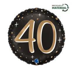 BALLON METALLIQUE ROND NOIR CHIFFRE OR 40 ANS 46 CM 