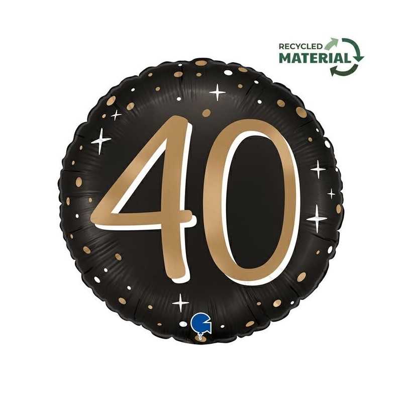 BALLON METALLIQUE ROND NOIR CHIFFRE OR 40 ANS 46 CM
