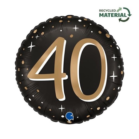 BALLON METALLIQUE ROND NOIR CHIFFRE OR 40 ANS 46 CM 