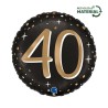 BALLON METALLIQUE ROND NOIR CHIFFRE OR 40 ANS 46 CM
