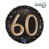 BALLON METALLIQUE ROND NOIR CHIFFRE OR 60 ANS 46 CM